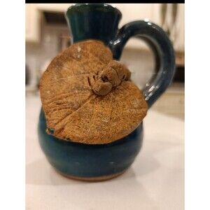 1998 Mother Earth Studio Ozarks Art Pottery Leaf Jug w/ Handle Reeds Spring, MO